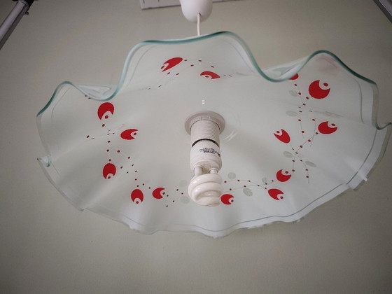 White Opaline Pendant Light with Red and Silver Floral Decoration – Pendant lamps, Glass (photo 6 of 10)
