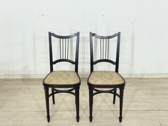 Image 1 of 4 originele Thonet-stoelen uit circa 1900 – Art Nouveau/Weense eetkamerstoelen met messing rugleuningen