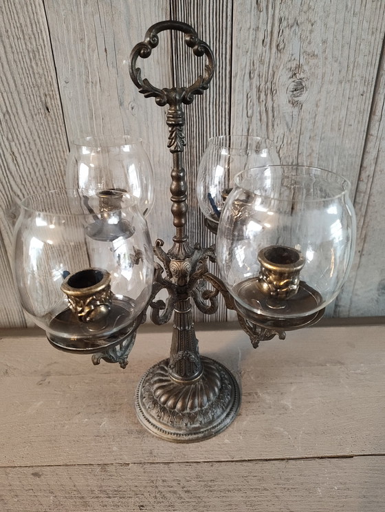 Image 1 of Chandelier de table vintage à 4 bras avec coupes en verre de style baroque
