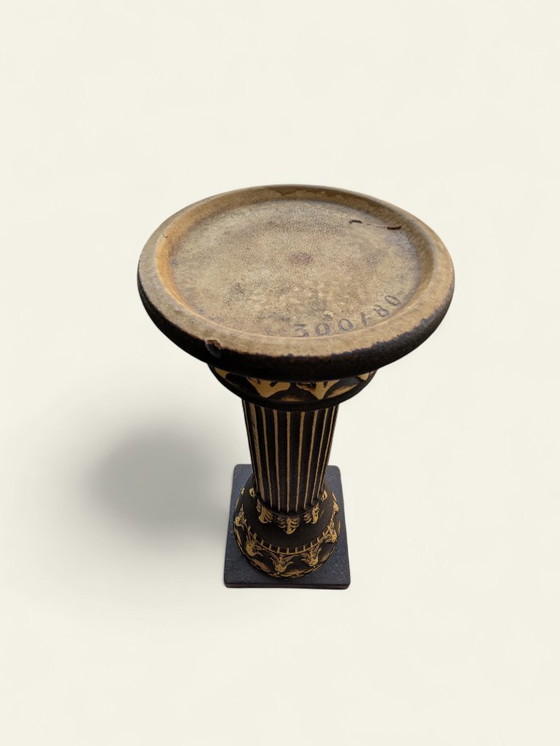 Image 1 of Zeldzaamheid! Vintage keramische plantenstandaard uit de jaren 70 in zwart en goud, klassieke inrichting, zeer goede staat