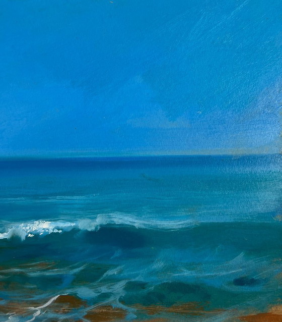 Image 1 of Pintura al óleo original Paisaje costero marino Sonidos de pájaros y olas del mar