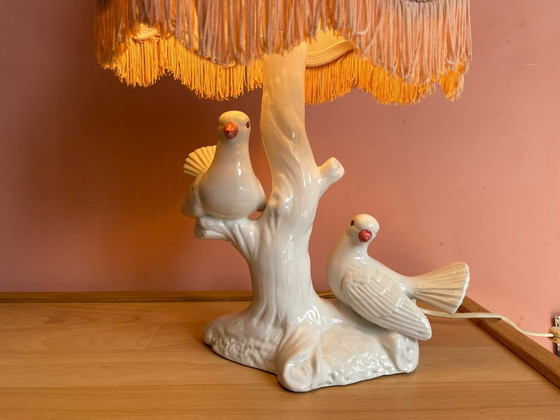 Lampada da tavolo italiana vintage Uccelli – Lampade da tavolo, Ceramic, Textile (photo 2 of 6)