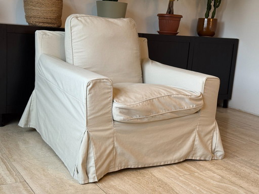 Fauteuil déhoussable de haute qualité avec coussin en duvet, style campagne beige