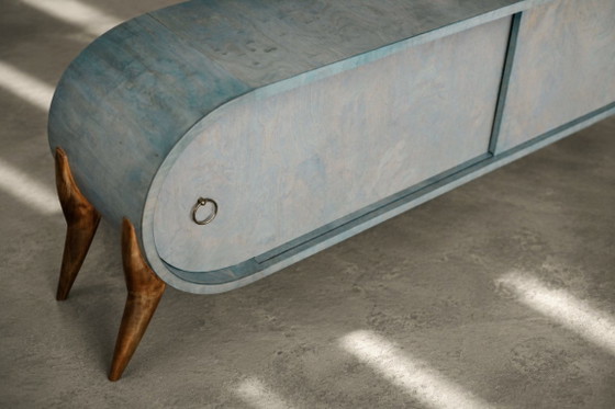 Image 1 of Credenza in legno stile Mid-Century Modern italiano, colore turchese, linee aerodinamiche, anni '60.