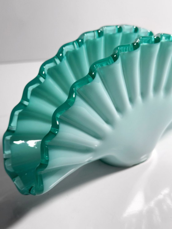 Image 1 of Porta tovaglioli vintage in vetro di Murano, vetro satinato, turchese, menta, opalino, anni '80