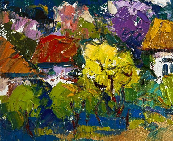 Image 1 of Original Oil Painting Summer Village Landscape Gentle breath of the morning wind