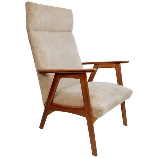 Vintage Teakhouten Fauteuil, Jaren 60 - Beige Bekleding