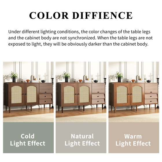 Image 1 of Urban Meuble buffetkast in vintage houtlook met rotan deuren, 2 deuren, 2 laden, 130 x 75,5 x 40 cm, CROLZOI