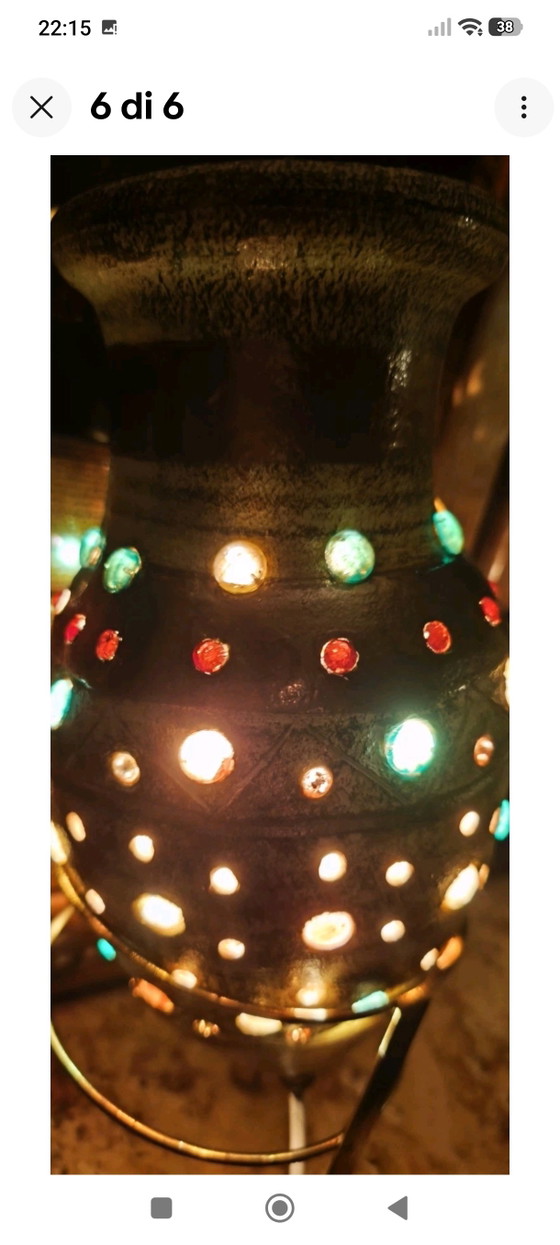 Ancient and evocative oriental terracotta lamp, total height 37 cm – Table lamps, Ceramic, Glass (photo 7 of 7)