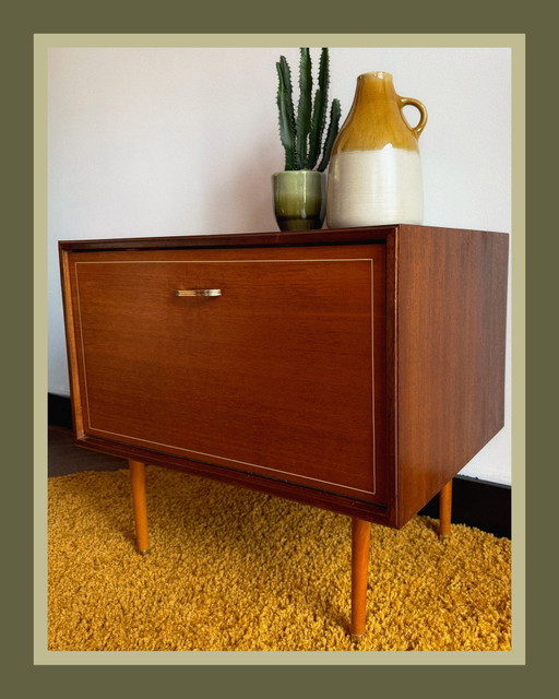 Meuble vintage Mid Century en teck pour tourne-disque / Meuble bar