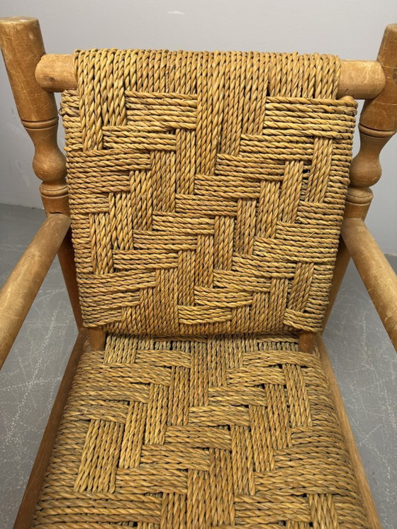 Image 1 of Charlotte Perriand Style Beech Wood Easy Chair with Sisal Rope Wickerwork, 1960s.