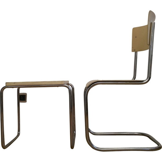 Image 1 of Vintage Bauhaus yellow chair and stool for Slezák in metal 1930