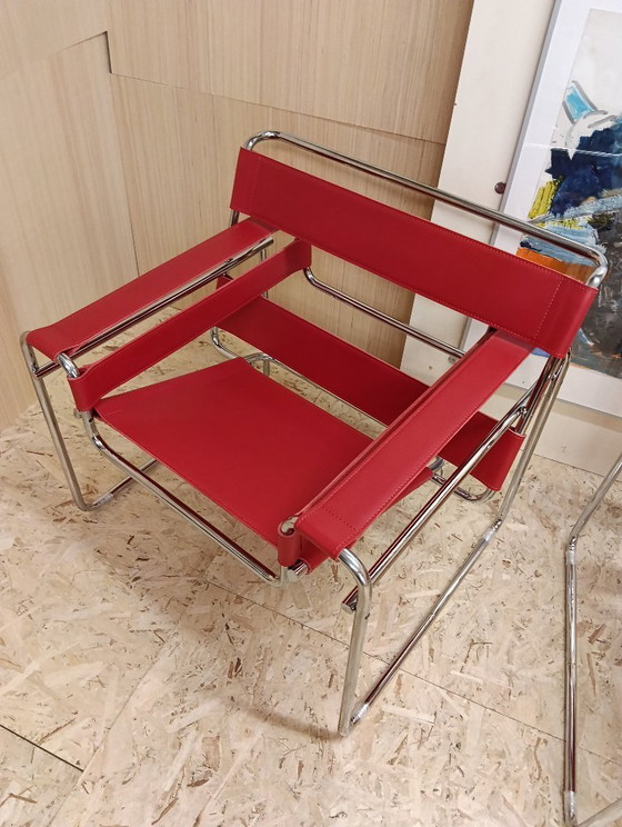 Image 1 of KNOLL Studio Set van 2 WASSILY B3 fauteuils (NIEUW) in rood leer