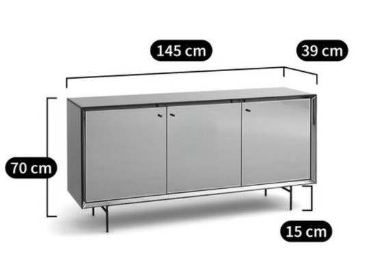 Image 1 of Mirrored silver sideboard/chest of drawers, high-quality design