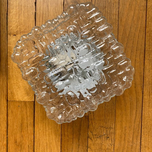 Lampada da parete/soffitto in vetro quadrato minimalista, anni '70-'80