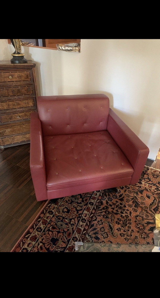 Paar Poltrona Frau Kennedee fauteuils in bordeaux leer – Bankstel, Leather (photo 2 of 5)