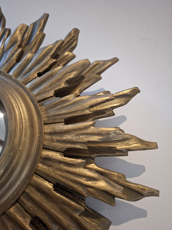 Image 1 of 40cm double-decker wooden sun mirror! Convex. 1950.