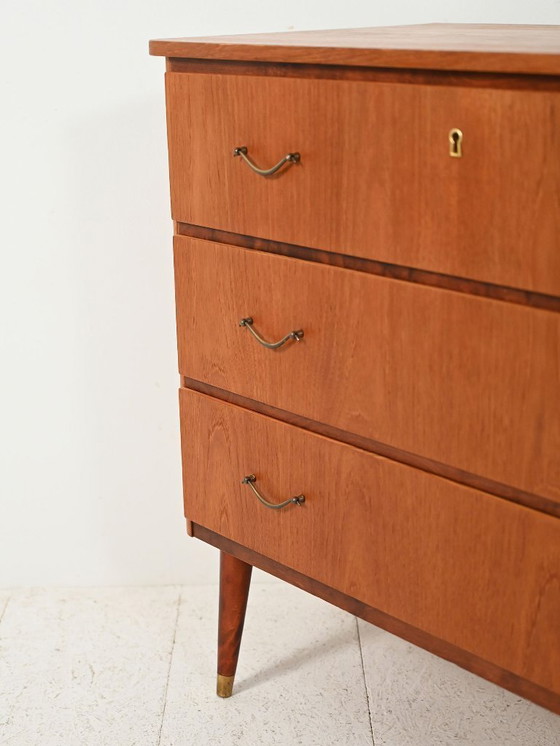 Image 1 of Scandinavian teak and mahogany chest with brass accents