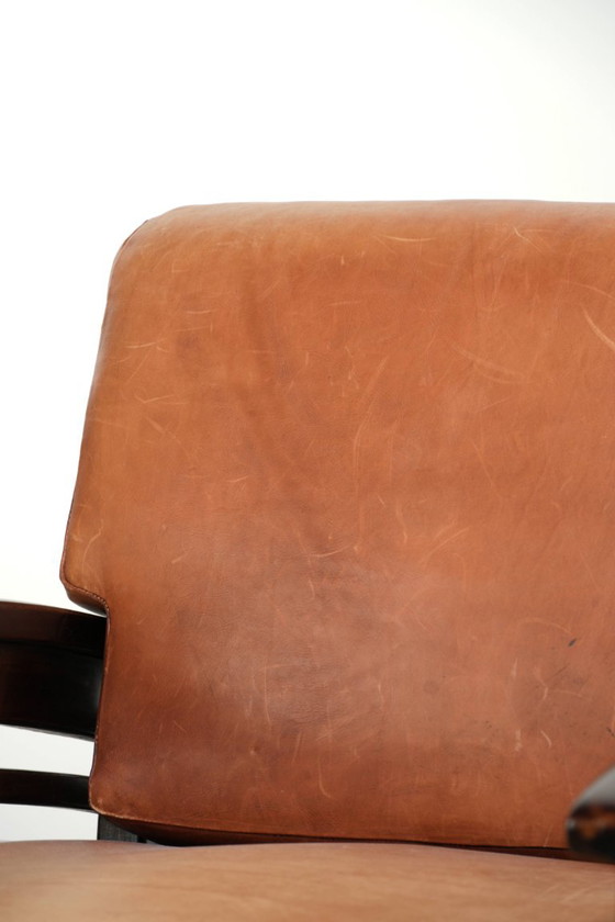 Comfortable and beautiful cognac-colored cowhide leather armchair in luxurious Art Deco design – Klassiek (photo 11 of 12)