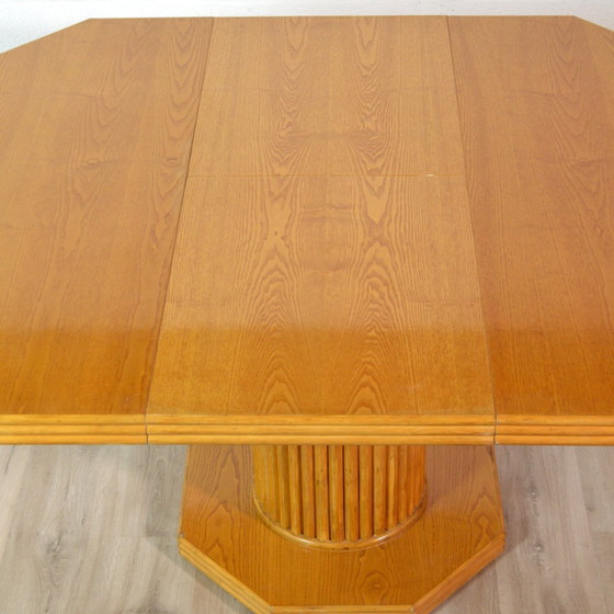 Image 1 of Octagonal dining table with wood and bamboo extension leaf 1980s