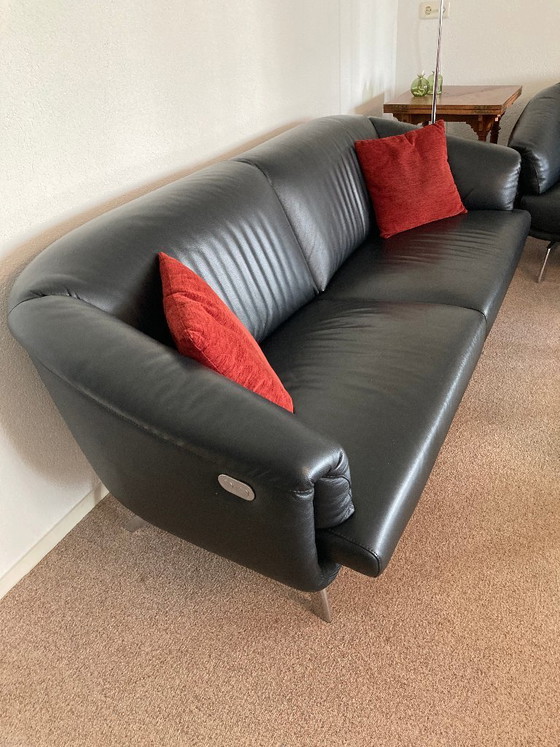 Image 1 of Leolux Ascana 3-Sitzer-Sofa, schwarzes Leder, verstellbarer Sitz