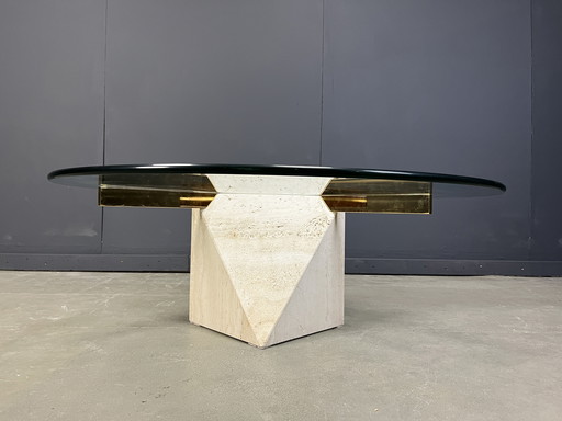 Couchtisch aus Travertin und Messing von Artedi, 1980er
