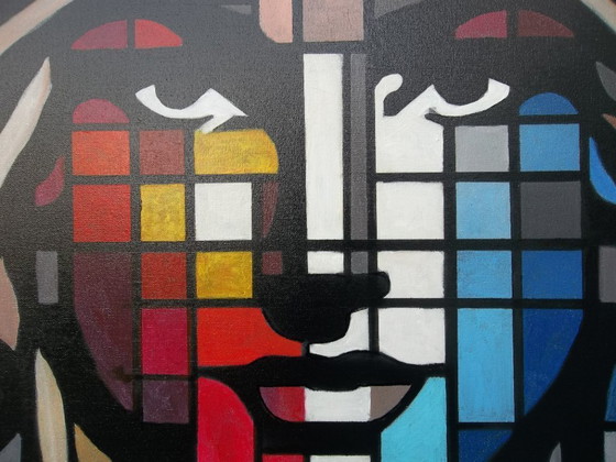 Image 1 of Abstract schilderij van de schilder 2Luss'Art – Geometrisch portret – 60 x 60 cm