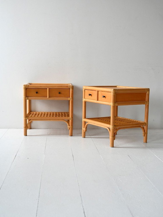 Image 1 of Paar DUX Scandinavische nachtkastjes in bamboe