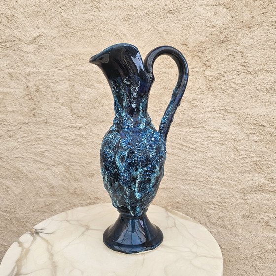 Image 1 of Large vintage vase in deep blue lava glaze - 38 cm, handmade