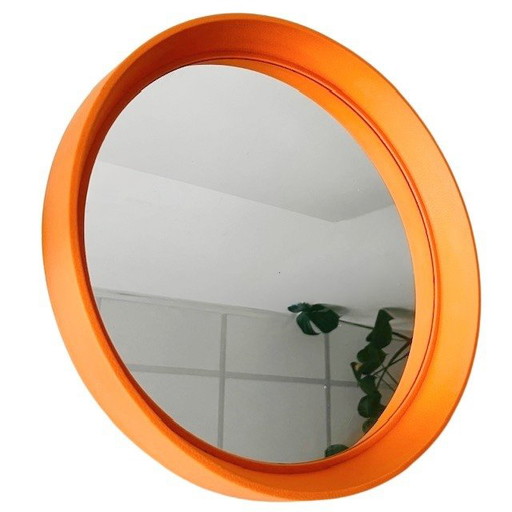 Mid-century Duitse space age spiegel oranje kunststof Lange Germany 1960's