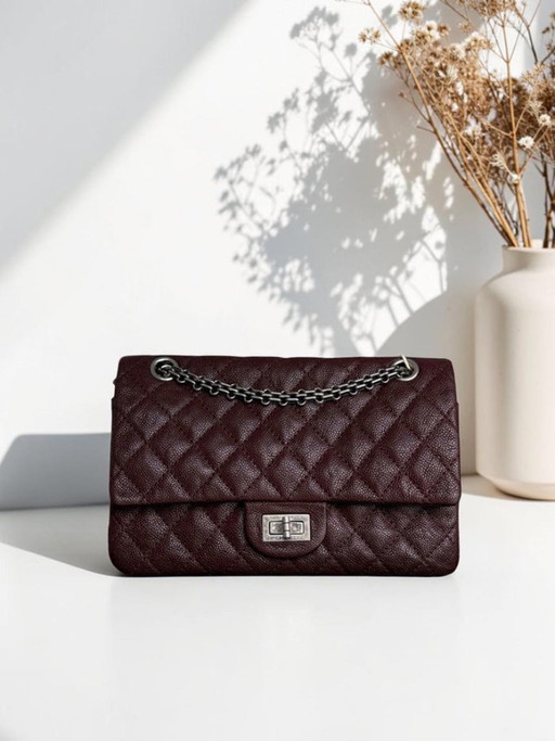 Chanel 2.55 Reissue 225 - 24CM Caviar trapuntato Borgogna Marrone Rutenio Hardware Argento Serie 16