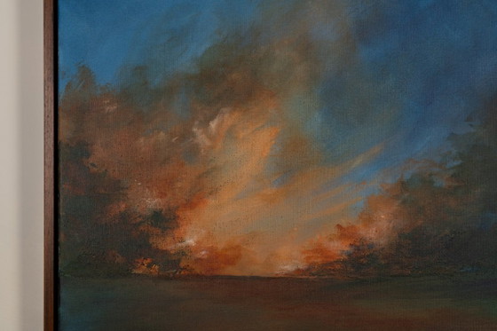 Large Original Blue and Orange Abstract Landscape Painting, Textured Acrylic Canvas - Whispering Embers (photo 9 of 23)