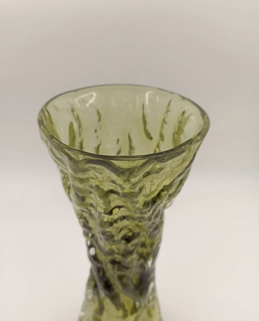 Vase En Verre Givré Vert Ingrid Glass Vintage Midcentury Design 60 70'S