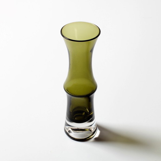 Image 1 of Vintage Small Olive Green Glass Vase - Tamara Aladin Riihimäen Lasi Finland 1960s