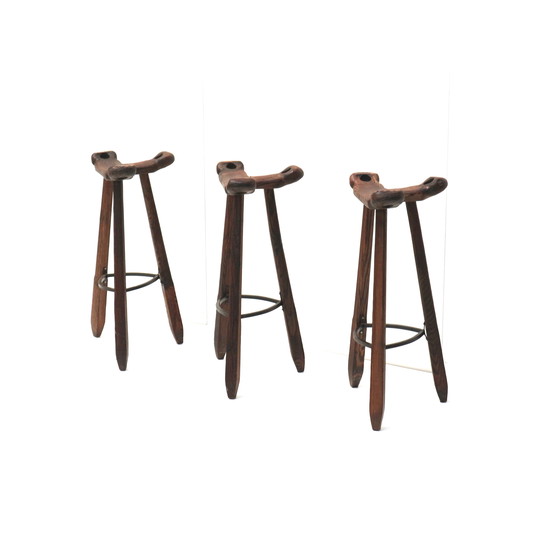 Image 1 of 3x Vintage Spaanse Brutalist ‘Marbella’ Kruk van Confonorm, Jaren 70