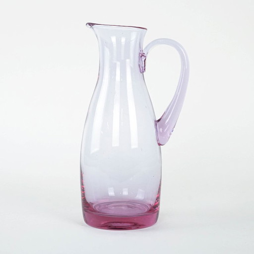 Carafe en verre rose, design italien, années 1970, fabriquée en Italie