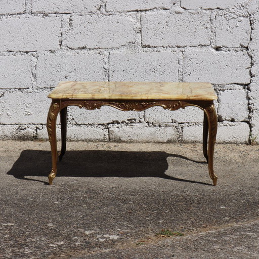 Französisch Vintage rechteckig Onyx Marmor und Messing Couchtisch-Cocktail Tisch-Lounge Tisch-Stil Louis xv-60s