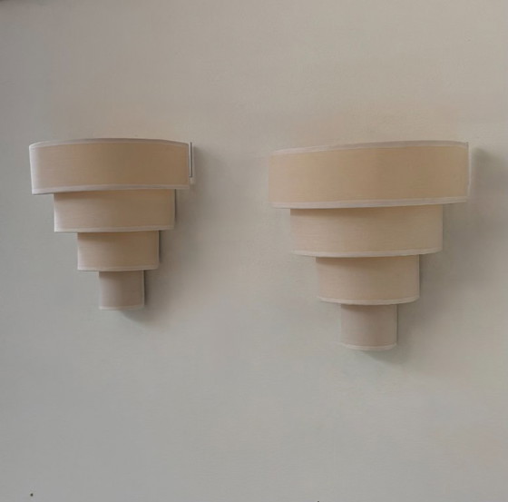 Image 1 of Paire d'appliques vintage, tissu beige, Arlus France 1980