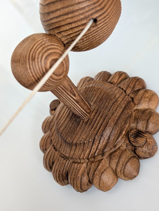 Image 1 of Carved Pine Wall Sconces with Jute Shades, Swedish Design, 1970s