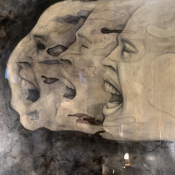 Gerard Daran, Male Faces, 3 Men, Mixed Media, 1970s – Paintings & Drawings (photo 3 of 14)