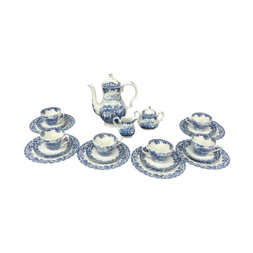 Coffee set for 6 people – Myott’s Country Life, blue, 1950s England