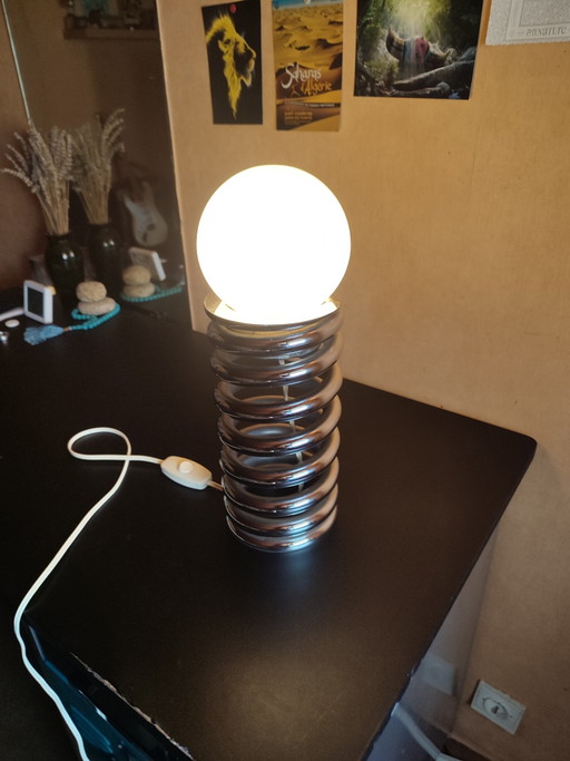 Rare Lampe Vintage "Space Age" - Acier Chromé (6 kg) & Opaline - Années 70