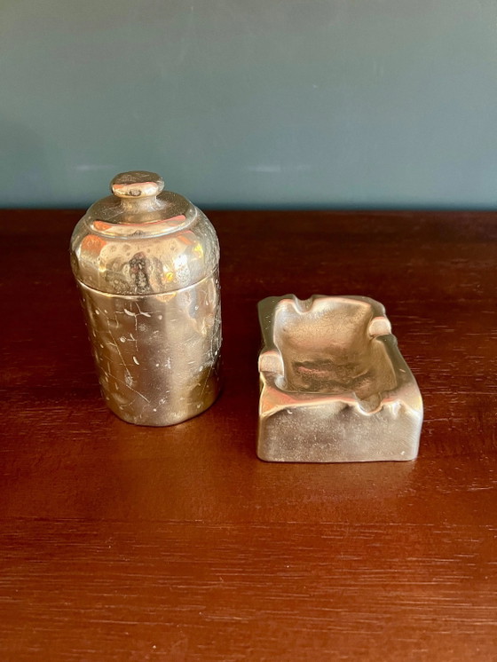 Set Fumo Ottone Pesante Mid-Century, Posacenere e Porta Sigarette, Anni '60, Punzonato – Oggetti decorativi (photo 3 of 8)