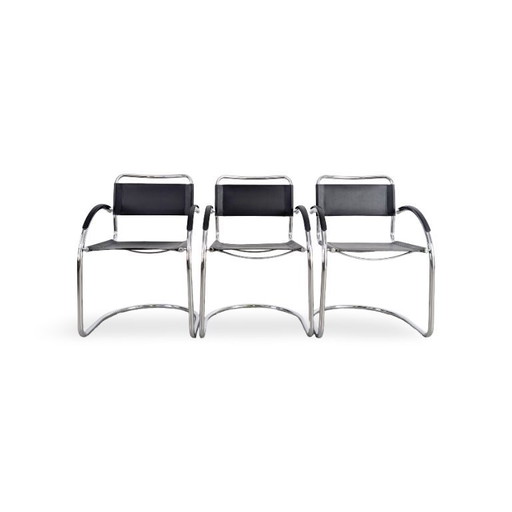 3er Set Bauhaus Freischwinger Midcentury Stuhl Italy Schwarz
