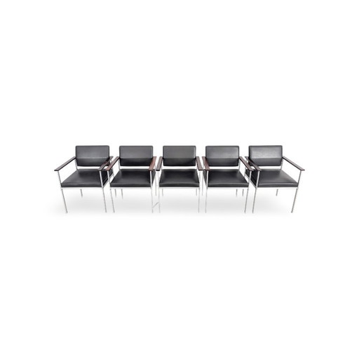Set of 5 Lübke Midcentury Chairs, Armchair, Leather, Black, MCM – fauteuils (photo 2 of 11)