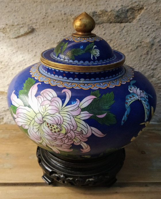 Image 1 of Cloisonné Émaillé Vase Potiche Pot Couvert Chine