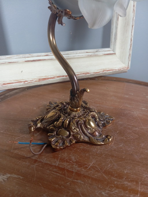 Genuine bronze Louis XV style wall light, frosted glass flower