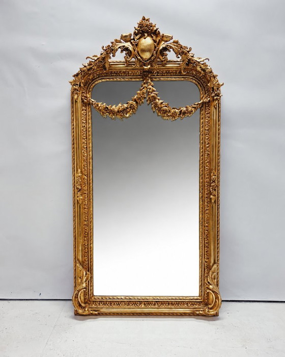 Miroir Baroque Doré avec Guirlande Florale – Green Square, Wood, Vintage (photo 8 of 10)