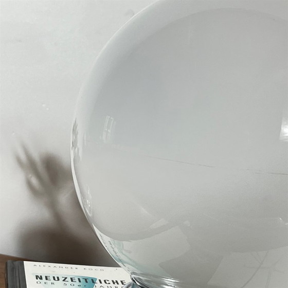 Ceiling light or wall lamp globe in white opaline glass 20 cm chrome metal fixing rose (photo 4 of 9)
