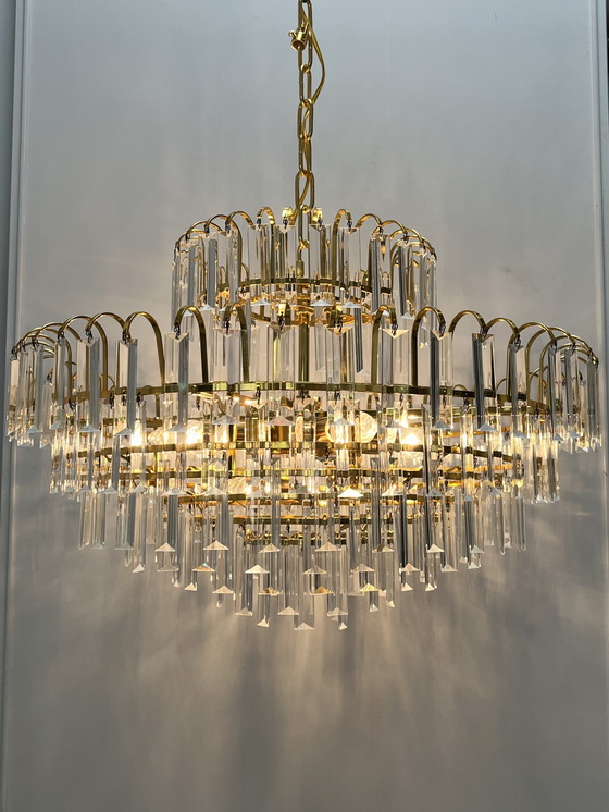 Image 1 of Set di 2 lampadari di cristallo d'epoca soffiati a mano in stile Art Déco italiano